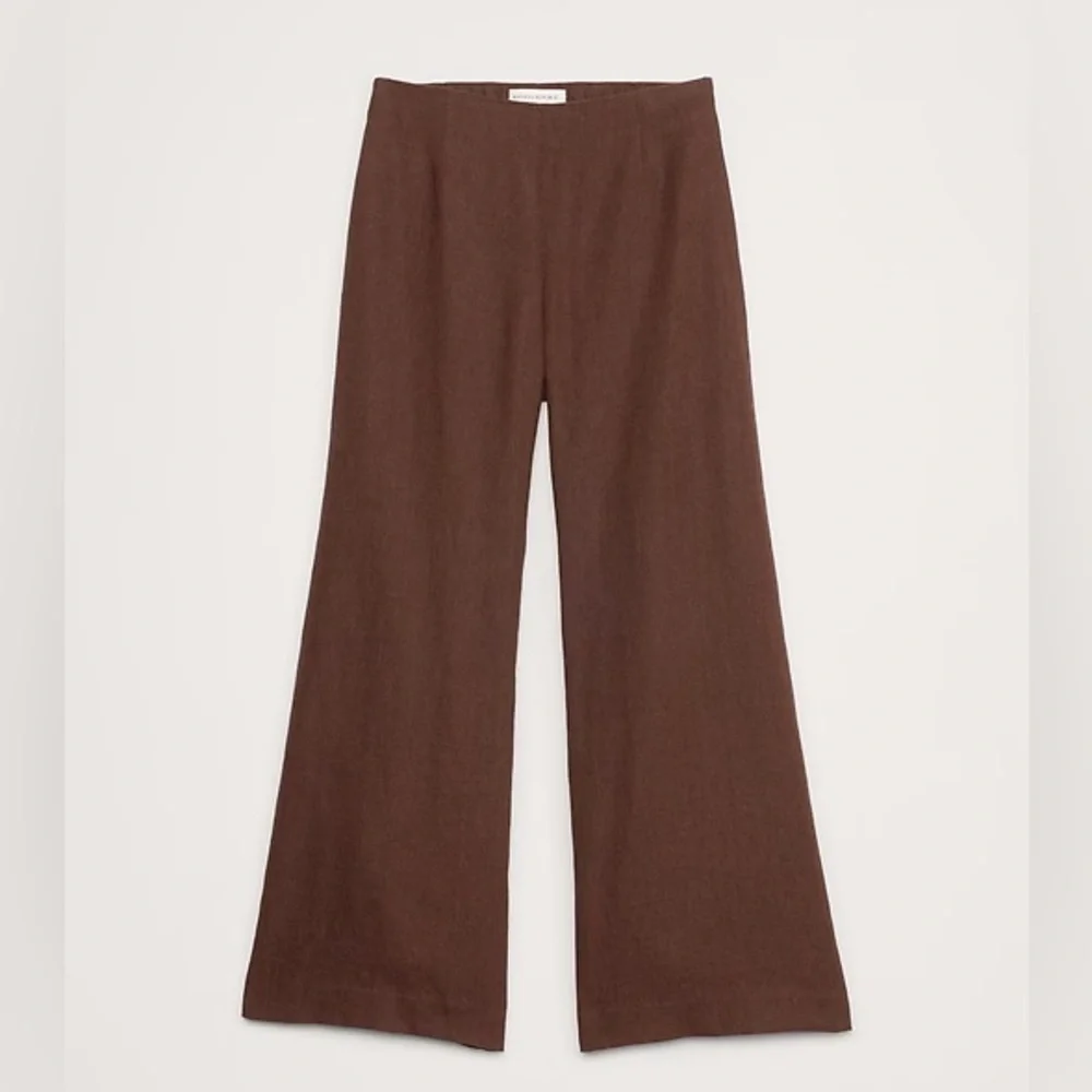 NEW! Banana Republic Espresso Brown Mid-Rise Kick-Flare Linen Ankle Pant 🩶